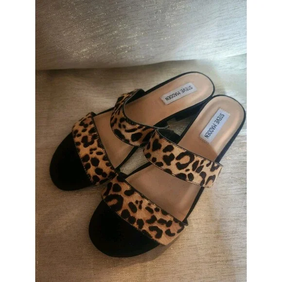 Steve Madden Lacole Leather Calf Hair Strappy Slide Sandals Size 8M - Picture 7 of 7